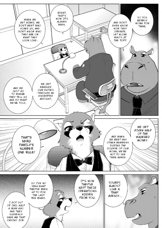 anthro clothing dialogue fur male text uniform namagakiokami disney zootopia officer_higgins ailurid canid canine common_hippopotamus hippopotamid mammal red_panda comic english_text hi_res monochrome