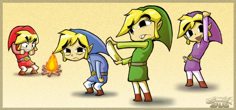 black_eyes blonde_hair buckteeth clothing fire group hair humanoid_pointy_ears male map not_furry pointy_ears teeth staticblu four_swords nin10doh! nintendo the_legend_of_zelda wind_waker toon_link humanoid hylian