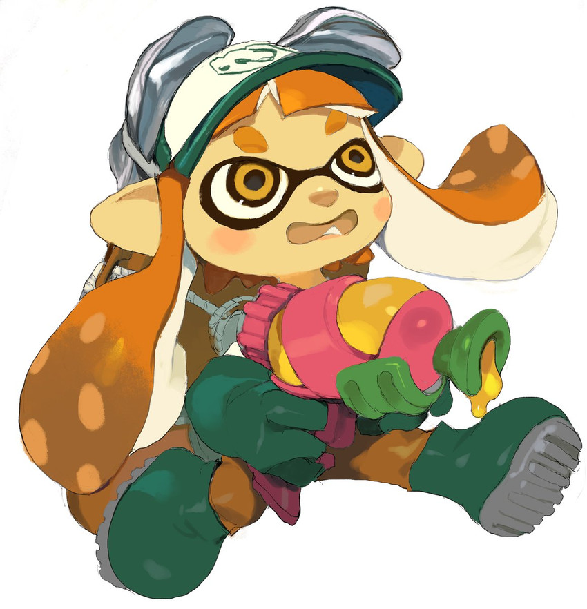 ambiguous_gender boots clothed clothing footwear gloves gun handwear hat headgear headwear holding_gun holding_object holding_ranged_weapon holding_weapon humanoid_pointy_ears looking_up pseudo_hair ranged_weapon shoes simple_background solo splattershot tentacle_hair tentacles weapon white_background koki nintendo splatoon animal_humanoid cephalopod cephalopod_humanoid humanoid inkling marine marine_humanoid mollusk mollusk_humanoid 2018 hi_res