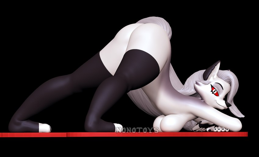 anthro ass_up black_background boob_press butt clothing female footwear jack-o'_pose looking_back pose red_eyes simple_background smile socks solo nonotoys nonotoys_(modeler) helluva_boss mythology loona_(helluva_boss) canid canid_demon canine demon hellhound mammal mythological_canine mythological_creature 3d_(artwork) digital_media_(artwork) hi_res pinup