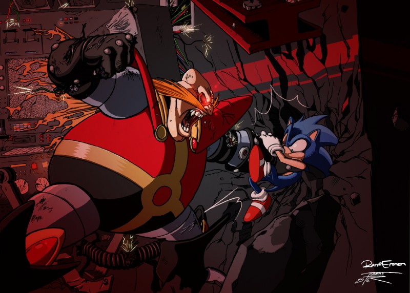 julian robotnik and sonic the hedgehog (sonic the hedgehog (archie) and etc) created by unknown artist