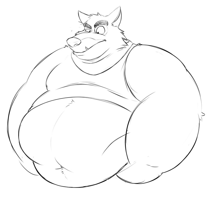 anthro belly big_belly clothing male navel obese obese_male overweight overweight_male shirt solo topwear stompsyeen disney robin_hood_(disney) sheriff_of_nottingham canid canine canis mammal wolf 2022 hi_res monochrome