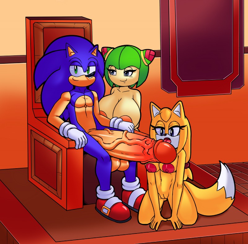 cosmo the seedrian, sonic the hedgehog, and zooey the fox (sonic the hedgehog (series) and etc) created by nirriti and superbunnygt