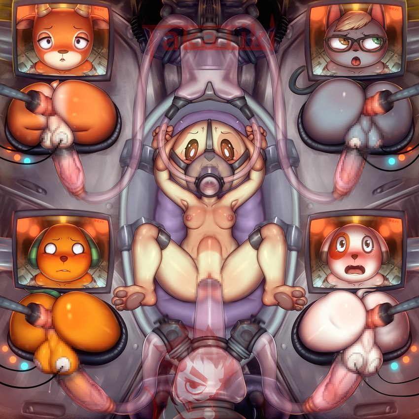 abdominal_bulge anal anal_penetration anthro balls big_balls big_penis breasts female fucking_machine genitals group machine male milking_machine nude pawpads penetration penile penis penis_milking questionable_consent reflection through_wall vaginal vaginal_penetration takatiki animal_crossing nintendo beau_(animal_crossing) biskit_(animal_crossing) bones_(animal_crossing) goldie_(animal_crossing) raymond_(animal_crossing) canid canine canis deer domestic_cat domestic_dog felid feline felis mammal 1:1 censored hi_res mosaic_censorship