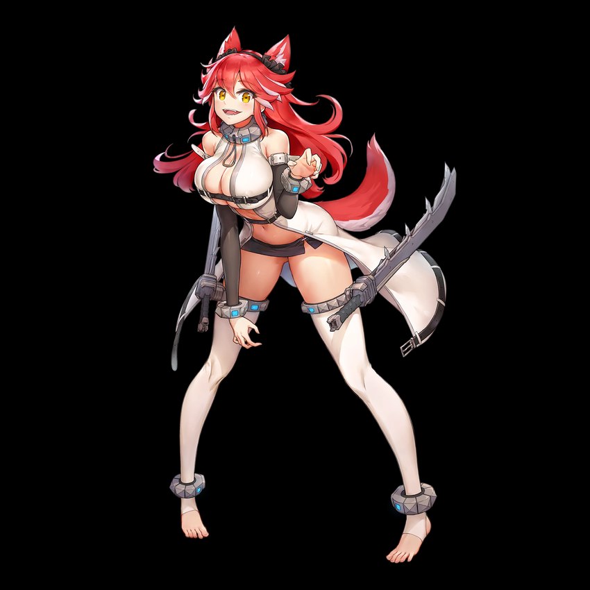 animal_ears barefoot big_breasts bottomwear breasts claw_pose cleavage clothed clothing fangs feet female game_cg hair legwear long_hair looking_at_viewer microskirt miniskirt multi_ear navel red_hair simple_background skirt solo tachi-e tail teeth thigh_highs toeless_legwear toes transparent_background wolf_ears wolf_tail yellow_eyes kakiman last_origin fenrir_(last_origin) animal_humanoid canid canid_humanoid canine canine_humanoid humanoid mammal mammal_humanoid wolf_humanoid 1:1 alpha_channel full-length_portrait hi_res official_art portrait