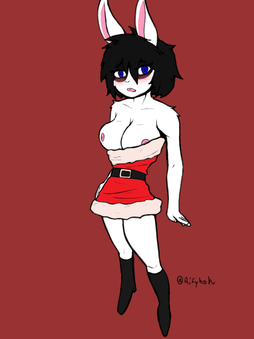 anthro areola big_breasts blush breasts clothing dress embarrassed female holidays huge_breasts nipples solo rifykoh christmas jessy_walkers hare lagomorph leporid mammal mountain_hare rabbit 3:4 hi_res