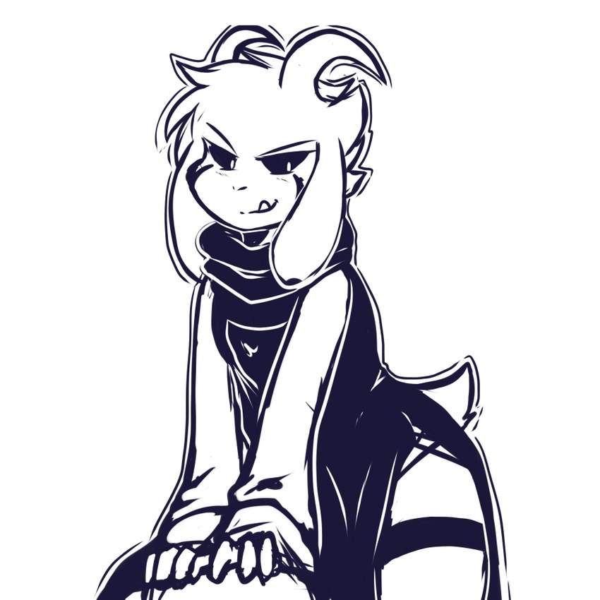 anthro black_sclera clothed clothing horn looking_at_viewer male simple_background solo crackers undertale undertale_(series) asriel_dreemurr_(god_form) boss_monster_(undertale) bovid caprine mammal 1:1 2022 monochrome