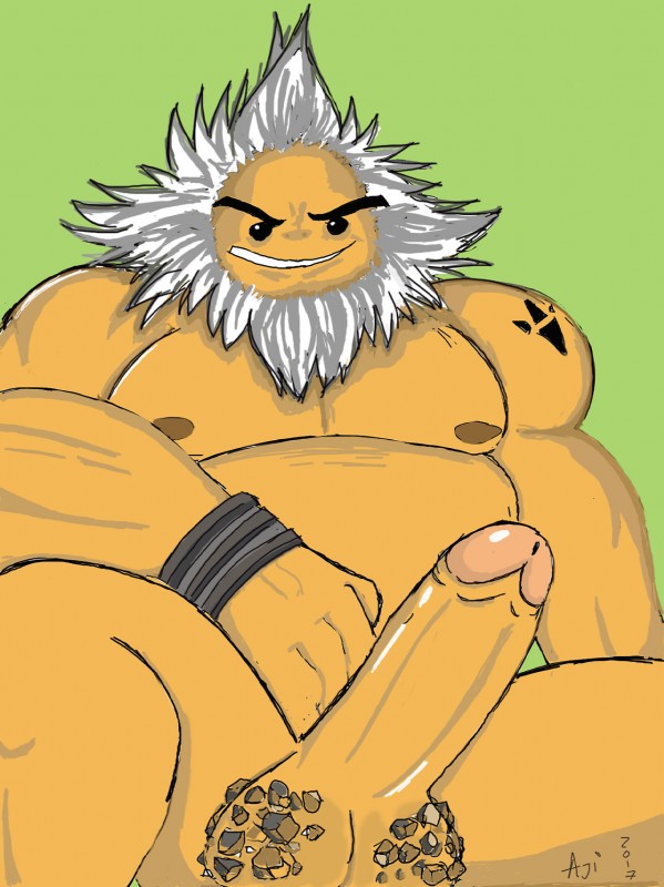 balls barazoku beard biceps facial_hair foreskin genitals male musclegut muscular muscular_male nude pecs penis solo aji_arts nintendo the_legend_of_zelda darunia goron hi_res