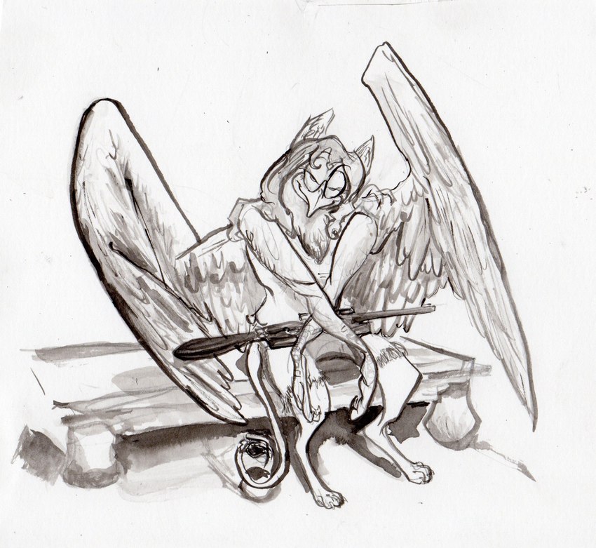 anthro burd female gun ranged_weapon remington_700 rifle weapon wings liimlsan mythology remarms_llc remington avian bird gryphon mythological_avian mythological_creature hi_res