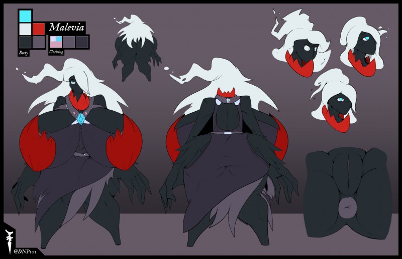 anthro anus black_body black_skin breasts butt clothed clothing dark dark_body dark_skin dress female genitals hair hyper pussy simple_background solo text white_hair curiousgarchomp dnp101 nintendo pokemon darkrai generation_4_pokemon legendary_pokemon pokemon_(species) 2020 digital_media_(artwork) english_text hi_res model_sheet