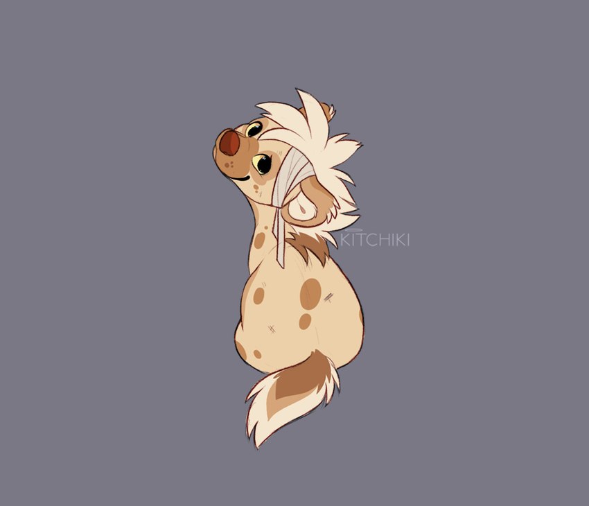 ambiguous_gender brown_body brown_fur brown_nose feral fur grey_background hair simple_background smile solo tan_body tan_fur white_body white_fur yellow_eyes kitchiki febzhyena_(kitchiki) hyena mammal spotted_hyena 2022 digital_drawing_(artwork) digital_media_(artwork) flat_colors