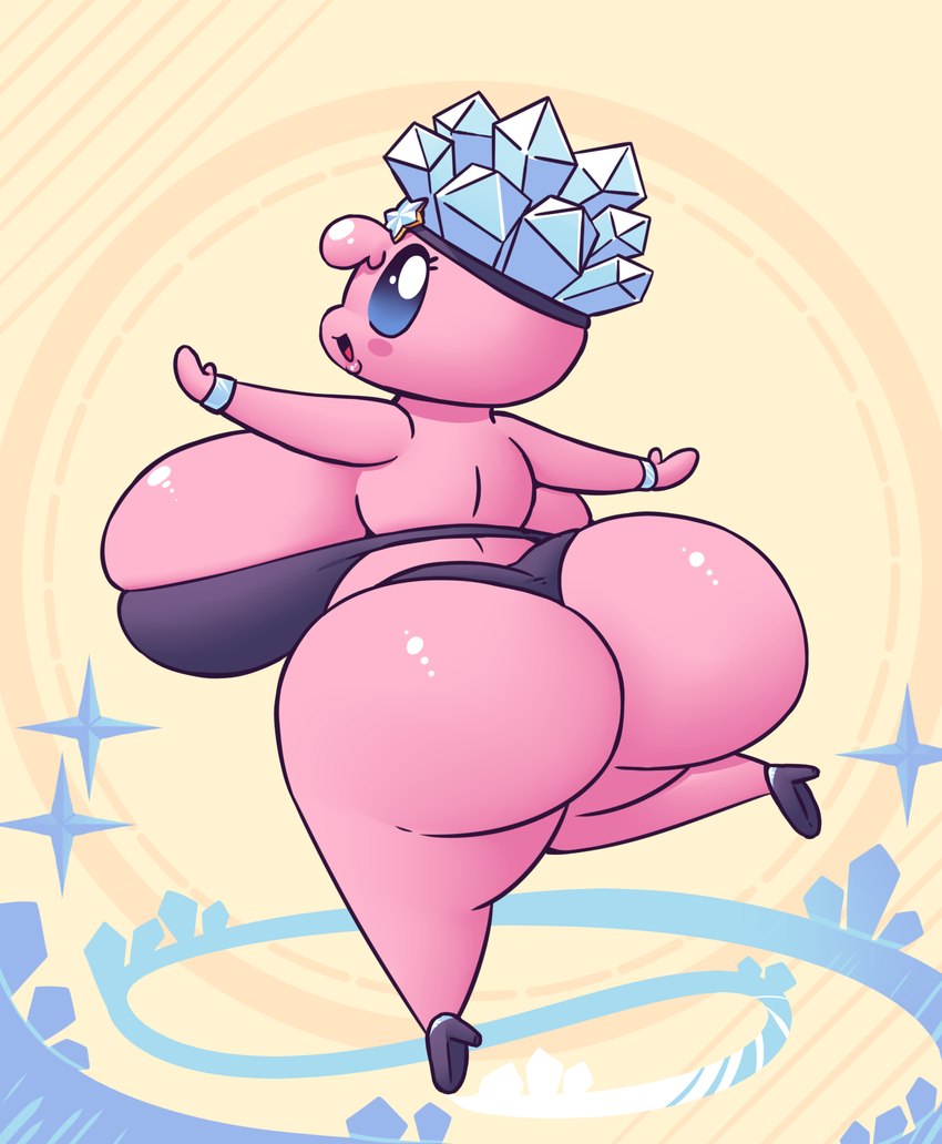 big_breasts big_butt blue_eyes bra breasts butt clothing crown female footwear headgear high_heels huge_breasts huge_butt ice panties power_up shoes side_boob solo thick_thighs underwear huztar kirby_(series) nintendo ice_kirby kirby alien humanoid hi_res