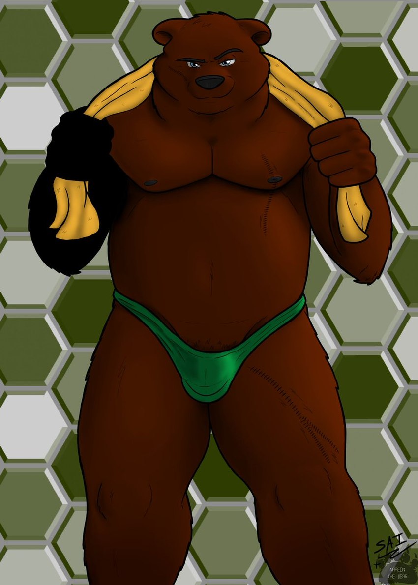 anthro bulge clothing detailed_bulge grin male overweight overweight_male smile solo speedo swimwear nafithebear shadowninja976 nafeon bear mammal hi_res