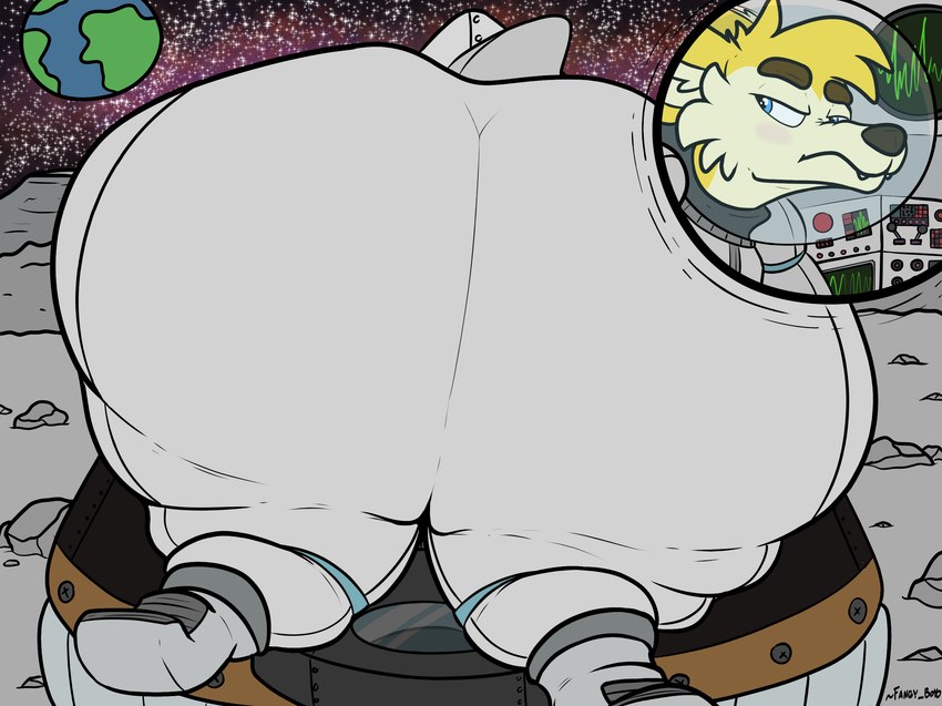 anthro big_butt butt butt_stuck huge_butt hyper hyper_butt male moon solo space spacecraft spacesuit stuck stuck_in_door vehicle wide_hips fangy_boyo daniel_fang canid canine fennec_fox fox mammal true_fox hi_res