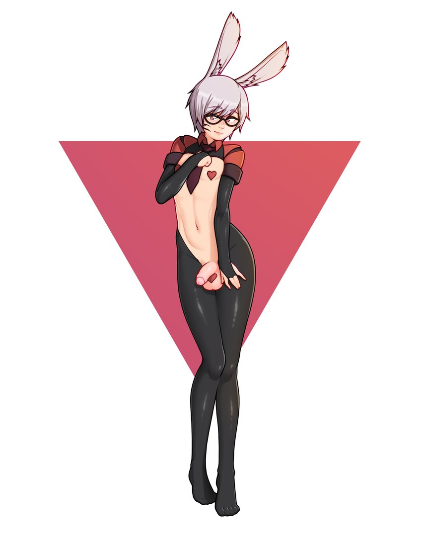 5_fingers balls biped clothing costume eyebrows eyewear femboy fingers foreskin genitals glans glasses hair humanoid_genitalia humanoid_penis inner_ear_fluff male penis reverse_bunny_costume smile solo tuft alexw95 taiyo_akari animal_humanoid humanoid lagomorph lagomorph_humanoid leporid_humanoid mammal mammal_humanoid rabbit_humanoid absurd_res hi_res