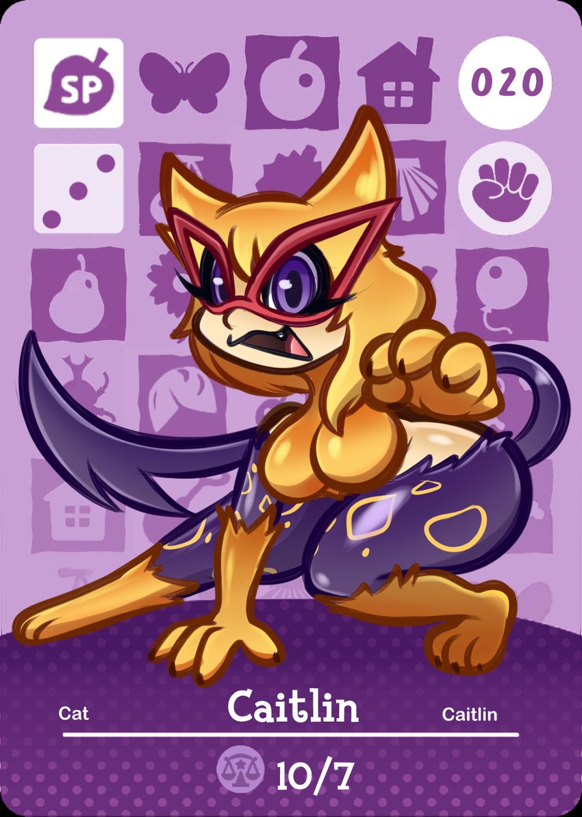 3_toes 4_fingers amiibo_card anthro blonde_hair card eyewear feet female fingers fur glasses hair purple_body purple_eyes purple_fur solo toes yellow_body arturfox nintendo pokemon generation_5_pokemon pokemon_(species) purrloin hi_res