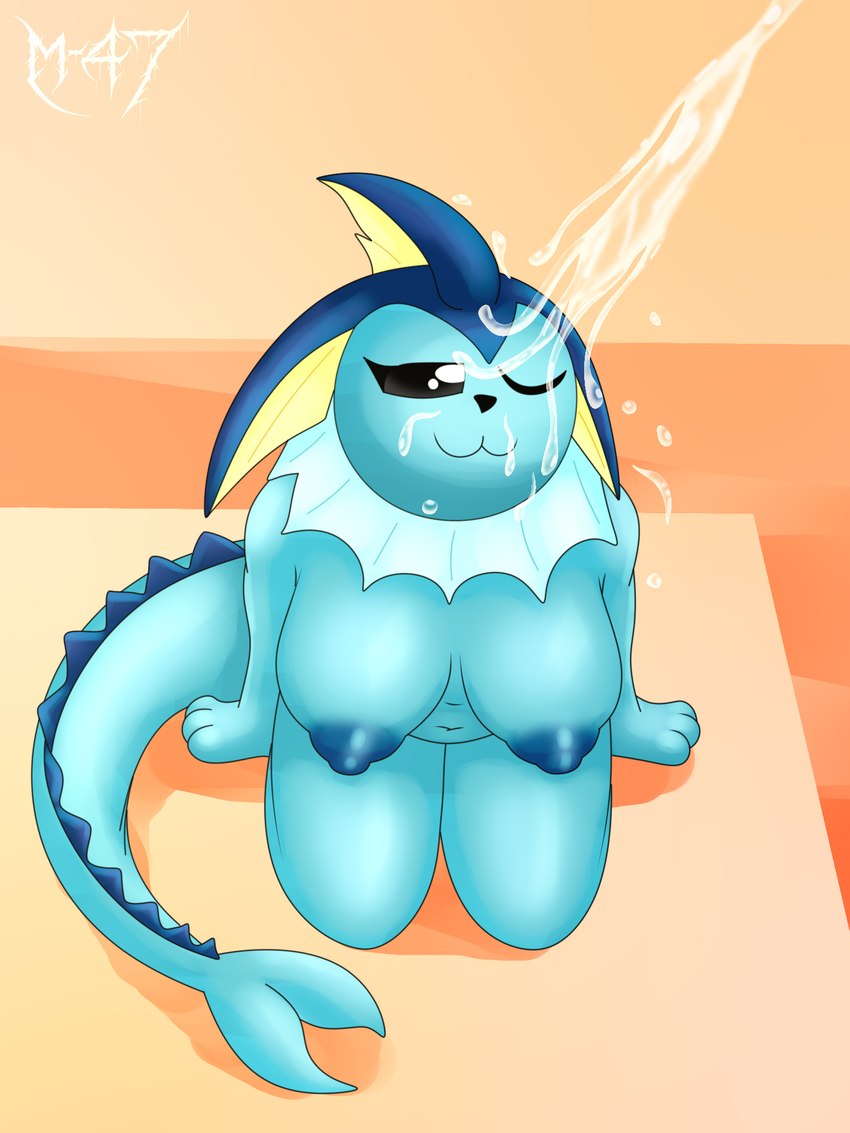 anthro anthrofied blue_body breasts female nipples nude pokemorph solo tail m-47 nintendo pokemon eeveelution generation_1_pokemon pokemon_(species) vaporeon 3:4 hi_res