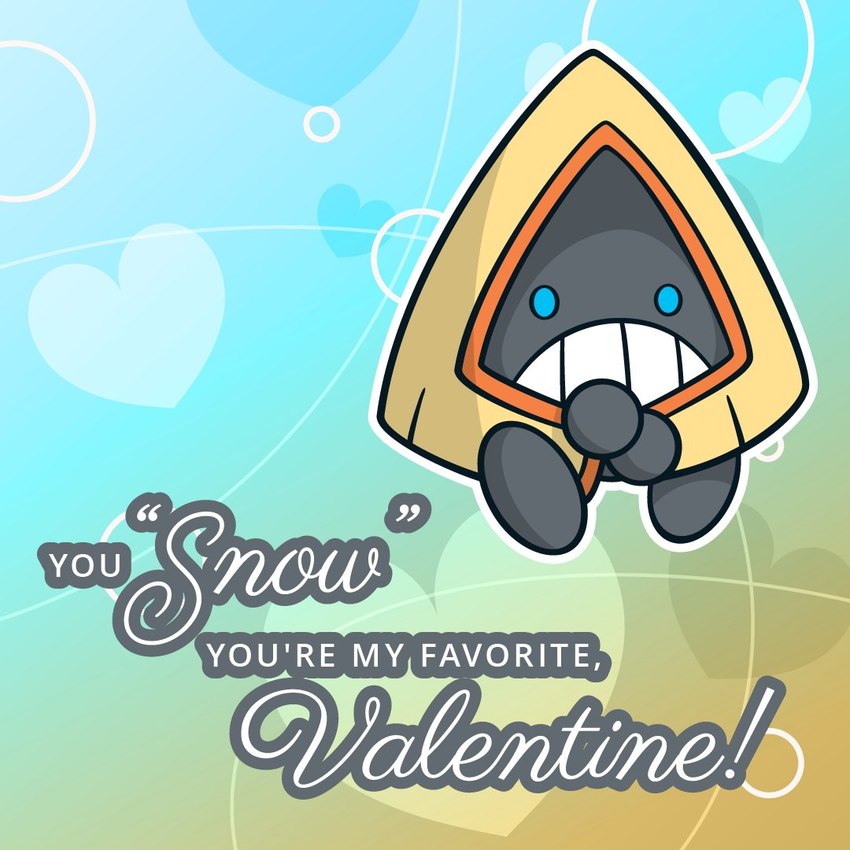 ambiguous_gender black_body blue_background blue_eyes blue_heart exclamation_point featureless_feet featureless_hands feet feral front_view gradient_background heart_symbol holidays humor open_mouth outline pun quotation_marks simple_background simple_eyes solo teeth text valentine's_day_card walking white_heart white_outline white_text unknown_artist nintendo pokemon valentine's_day generation_3_pokemon pokemon_(species) snorunt 1:1 2022 colored digital_drawing_(artwork) digital_media_(artwork) english_text full-length_portrait official_art portrait shaded simple_shading