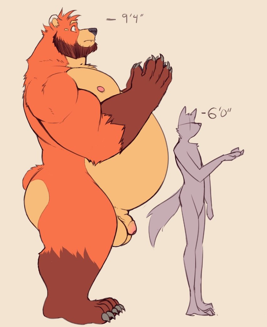 anthro balls beard belly big_balls big_belly big_butt brown_body brown_fur butt duo faceless_character faceless_male facial_hair fur genitals gloves_(marking) grower leg_markings male markings nipples orange_body orange_fur overweight overweight_anthro overweight_male penis pink_nipples size_difference small_penis socks_(marking) tan_body tan_fur white_body white_fur chibsarts chibear bear canid canine mammal hi_res