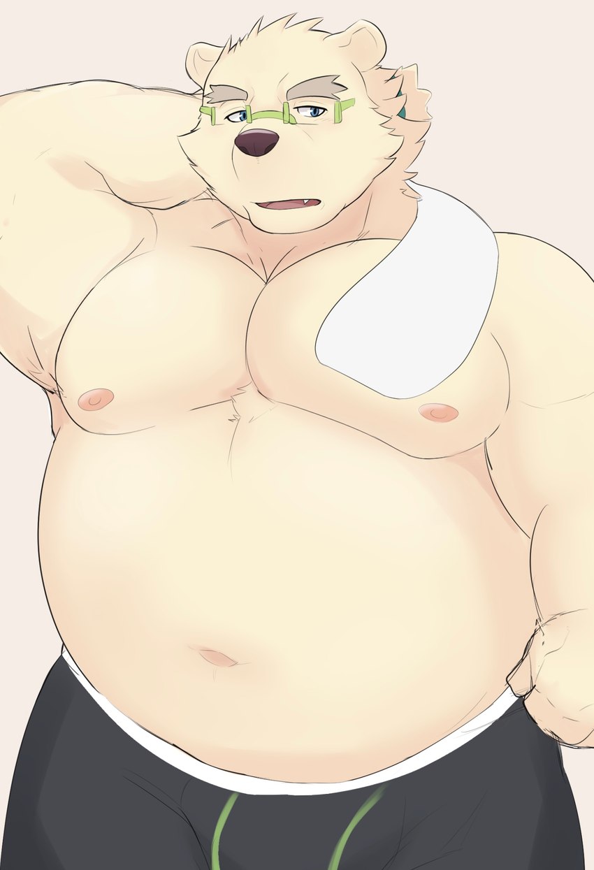 anthro belly bulge clothing eyewear glasses kemono male moobs navel nipples overweight overweight_anthro overweight_male solo towel underwear kisaragi_syoo lifewonders tokyo_afterschool_summoners leib_(tas) bear mammal polar_bear ursine 2021 hi_res