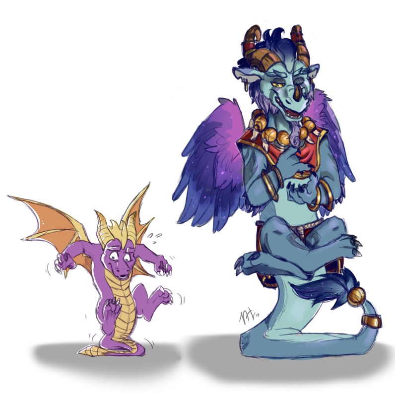 cosmic_flesh cosmic_wings duo feral horn male membrane_(anatomy) membranous_wings simple_background smile tail white_background wings vanillahellen activision european_mythology mythology spyro_reignited_trilogy spyro_the_dragon lateef_(spyro) rescued_dragons_(spyro) spyro dragon mythological_creature mythological_scalie scalie western_dragon 2018 digital_media_(artwork) hi_res