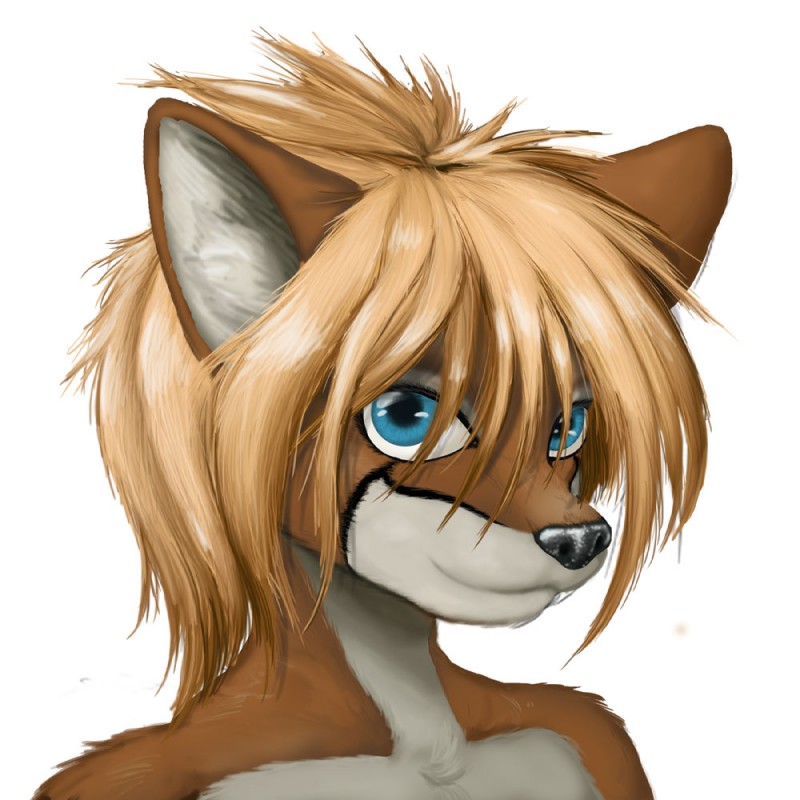 ambiguous_gender anthro black_nose blonde_hair blue_eyes brown_body brown_fur facial_markings fur grey_body grey_fur hair head_markings looking_at_viewer markings short_hair simple_background solo white_background yamavu cc-by-sa creative_commons gnu_fdl license_info jade_nyomi canid canine fox mammal 1:1 bust_portrait portrait