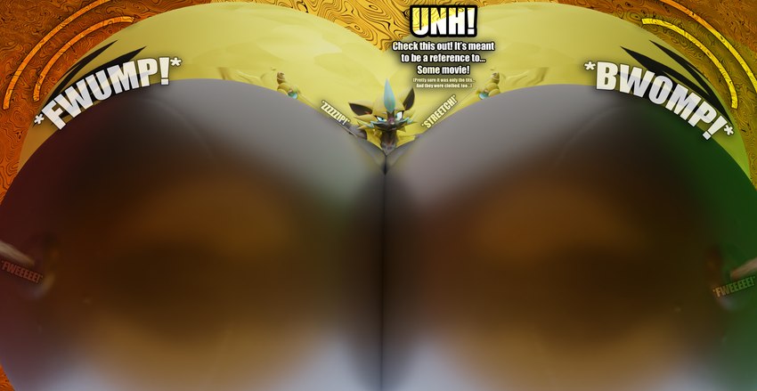 air_inflation anthro big_breasts big_butt breast_expansion breasts butt butt_expansion dialogue expansion fur glistening glistening_breasts hourglass_expansion huge_breasts huge_butt hyper hyper_breasts hyper_butt hyper_inflation inflation inflation_fetish motion_lines onomatopoeia ripcord sound_effects spherical_breasts text yellow_body yellow_fur notsobretheren nintendo pokemon generation_7_pokemon legendary_pokemon pokemon_(species) zeraora 2023 3d_(artwork) absurd_res blender_(artwork) digital_media_(artwork) english_text hi_res impact_(font)