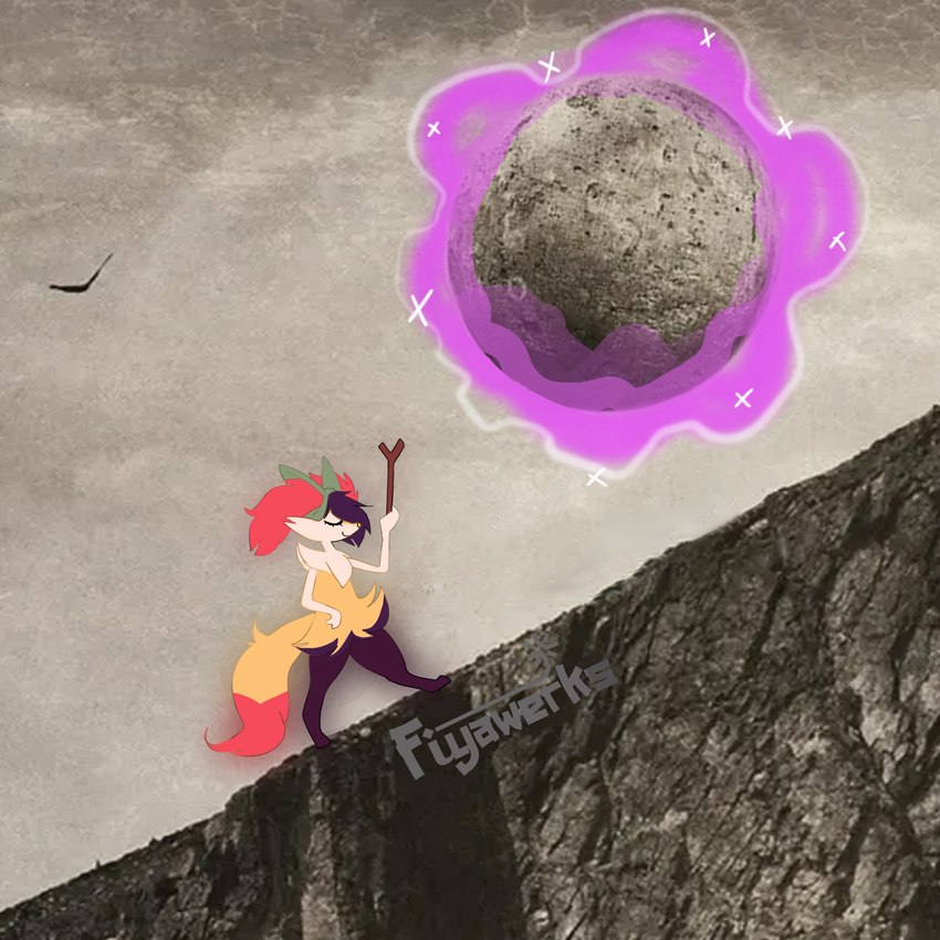 boulder humor magic_wand rock walking fiyawerks nintendo pokemon fiya sisyphus_(greek_mythology) braixen generation_6_pokemon pokemon_(species) 1:1 absurd_res hi_res meme