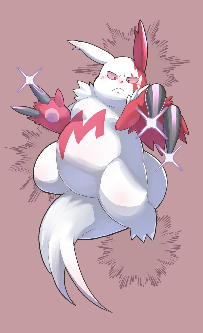 anthro belly fur kemono male markings overweight overweight_anthro overweight_male pink_nose red_body red_fur red_markings solo white_body white_fur un0sk nintendo pokemon generation_3_pokemon pokemon_(species) zangoose 2019 hi_res