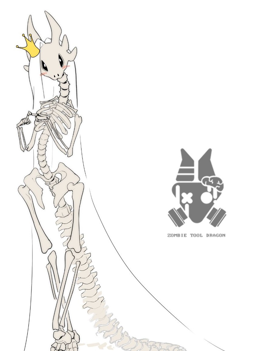 anthro blush bone clothing crown female hair headgear headgear_only headwear headwear_only long_hair looking_at_viewer mostly_nude pelvis rib_cage simple_background skeleton skull solo spine tail white_background white_hair chaichai mythology animated_skeleton dragon mythological_creature mythological_scalie scalie undead 2022 full-length_portrait hi_res portrait