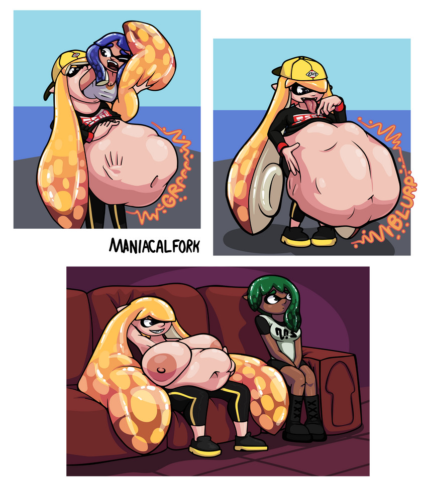 abdominal_bulge after_vore big_breasts breasts clothed clothing dark_body dark_skin death digestion duo fatal_vore feet_first female female/female female_prey furniture huge_breasts nipples oral_vore overweight overweight_female same_size_vore sofa topless vore weight_gain maniacalfork nintendo splatoon animal_humanoid cephalopod cephalopod_humanoid humanoid inkling marine marine_humanoid mollusk mollusk_humanoid absurd_res hi_res