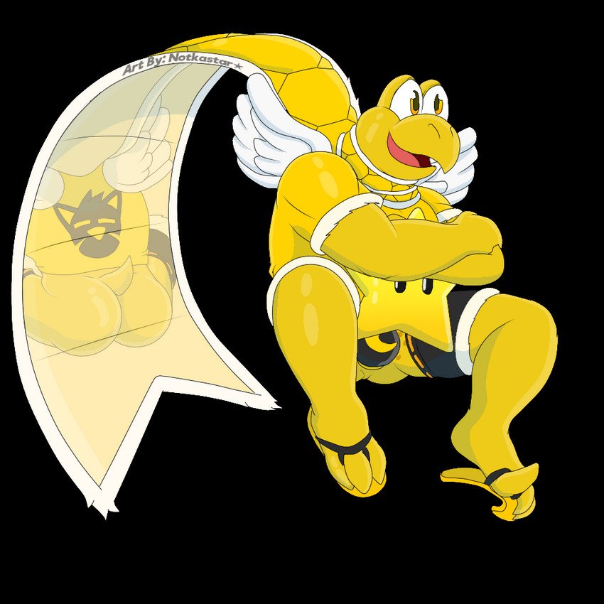 anthro butt clothing feet footwear happy male muscular muscular_anthro muscular_male reflection sandals scarf shirt shoes smile solo star toes topwear wings conditional_dnp notkastar mario_bros nintendo zatch_(notkastar) koopa koopa_paratroopa koopa_troopa mammal scalie starman_(mario) pouch_(disambiguation) 1:1 alpha_channel