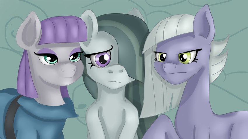 clothing female group outside raised_leg trio jbond friendship_is_magic hasbro my_little_pony limestone_pie_(mlp) marble_pie_(mlp) maud_pie_(mlp) earth_pony equid equine horse mammal pony 16:9 hi_res widescreen sibling_(lore) sister_(lore) sisters_(lore)