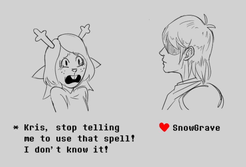 anthro antlers bodily_fluids buckteeth crying dialogue duo female freckles hair hair_over_eye heart_symbol horn horrified humor looking_at_another male one_eye_obstructed scared side_view snowgrave spoiler tears teeth text anonymous_artist unknown_artist babe_please_stop chad_(meme) deltarune undertale_(series) yes_chad kris_(deltarune) noelle_holiday wojak deer human mammal new_world_deer reindeer 2021 english_text meme monochrome redraw sketch