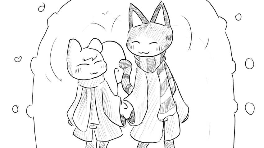 anthro blush blush_lines clothed clothing coat duo eye_contact female fur hand_holding looking_at_another male romantic romantic_couple scarf shirt simple_background striped_body striped_fur stripes tail topwear dragonweirdo animal_crossing nintendo lolly_(animal_crossing) marshal_(animal_crossing) domestic_cat felid feline felis mammal rodent sciurid tree_squirrel 16:9 digital_drawing_(artwork) digital_media_(artwork) greyscale hi_res monochrome sketch story story_in_description widescreen