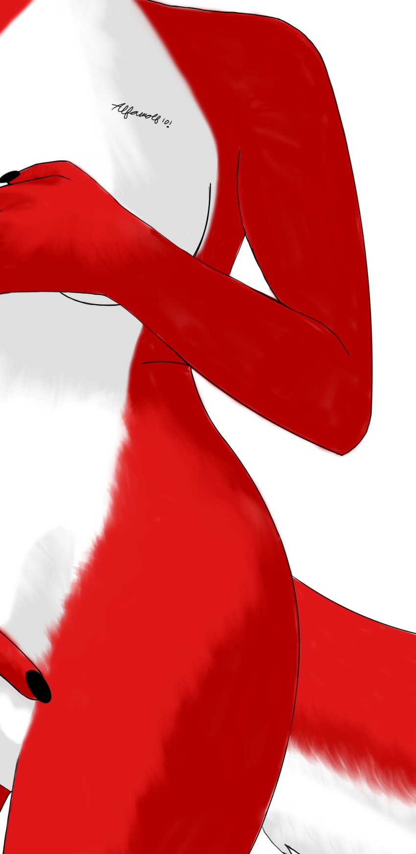 anthro breasts chest_tattoo covering covering_breasts female fur red_body red_fur solo tattoo white_body white_fur alfa_wolf10! flare_(alfa_wolf10!) canid canine canis mammal red_wolf wolf hi_res