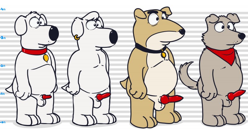 animal_genitalia animal_penis anthro balls canine_genitalia canine_penis erection genitals group lineup male male/male penis neenya family_guy brian_griffin jasper_(family_guy) new_brian vinny_griffin canid canine canis domestic_dog mammal absurd_res hi_res cousins_(lore)