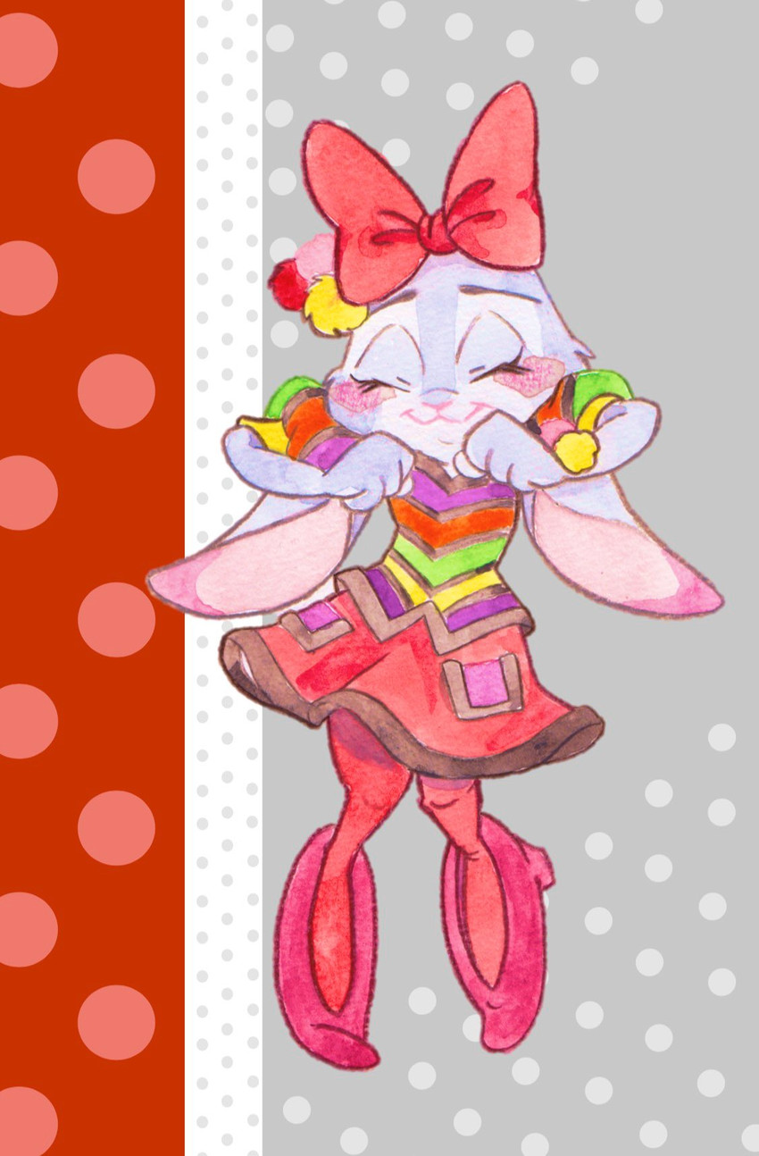 anthro blush bow_ribbon clothed clothing eyes_closed fully_clothed fur grey_body grey_fur solo strawberry628_(artist) disney zootopia judy_hopps lagomorph leporid mammal rabbit 2020 hi_res painting_(artwork) traditional_media_(artwork) watercolor_(artwork)