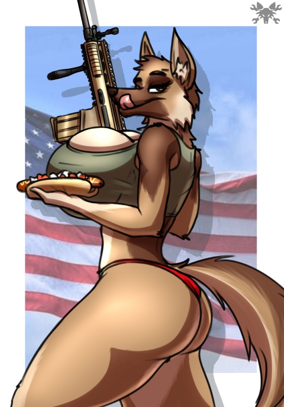 american_flag anthro big_breasts breasts butt clothing female fn_scar food gun holidays hot_dog licking licking_lips licking_own_lips looking_at_viewer ranged_weapon scar-h self_lick solo thong tongue tongue_out underwear united_states_of_america weapon tacticalfur 4th_of_july canid canine canis domestic_dog german_shepherd herding_dog mammal pastoral_dog 2018 absurd_res hi_res