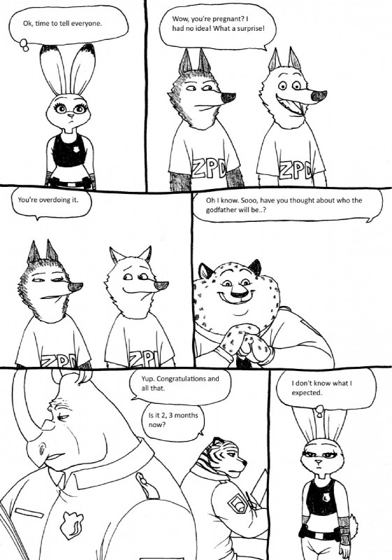 anthro clothing dialogue disappointed duo female long_ears male simple_background speech_bubble text white_background bernielover disney zootopia benjamin_clawhauser judy_hopps officer_fangmeyer officer_mchorn officer_wolfard canid canine canis cheetah felid feline lagomorph leporid mammal pantherine rabbit tiger wolf comic english_text hi_res monochrome