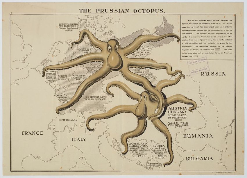 ambiguous_gender austria-hungary big_nose duo europe feral german germany ink map monotone_body propaganda propaganda_poster prussian tentacles text world_war_1 h._and_c._graham public_domain cephalopod coleoid marine mollusk octopodiform 1915 20th_century ancient_art english_text lithograph_(artwork) monochrome traditional_media_(artwork)