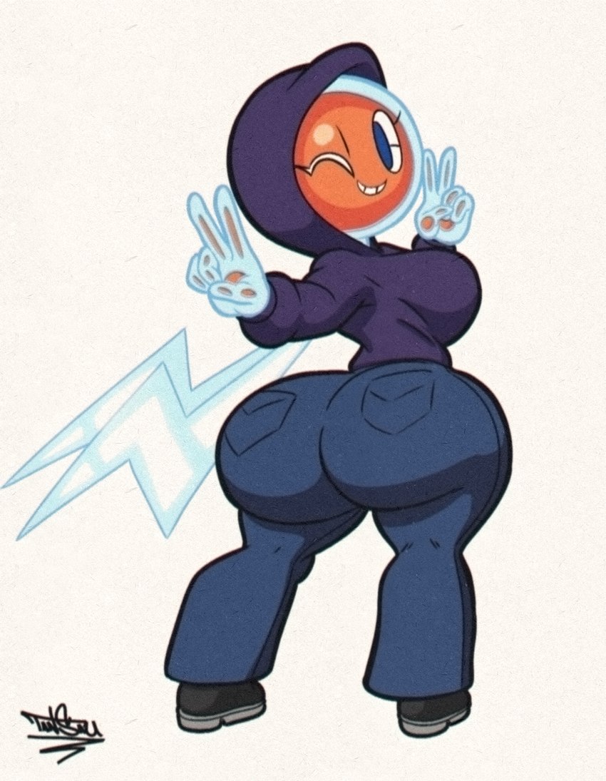 big_butt bottomwear butt clothing denim denim_bottomwear denim_clothing female jeans not_furry pants pokemorph solo tansau nintendo pokemon generation_4_pokemon humanoid normal_rotom pokemon_(species) pokemon_humanoid rotom 2022 hi_res