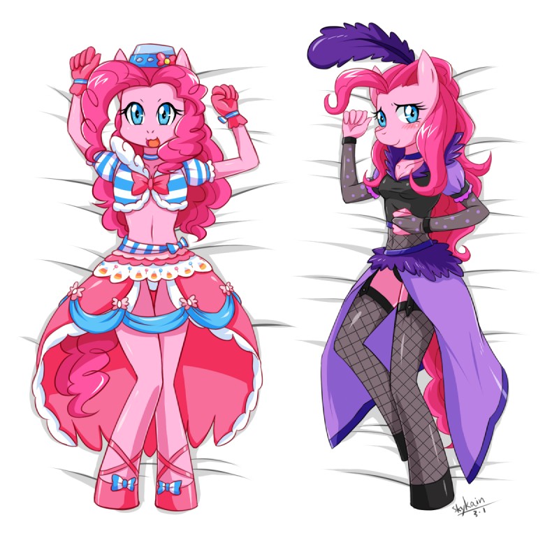 alternative_fashion anthro anthrofied biped blue_eyes blush clothing costume dakimakura deco_lolita decora_(fashion) dress ero_lolita female fishnet_clothing gloves hair handwear hat headgear headwear j-fashion lolita_(fashion) long_hair loose_feather lying on_back pink_hair solo sweet_lolita tail skykain friendship_is_magic hasbro my_little_pony pinkie_pie_(mlp) earth_pony equid equine horse mammal pony 1:1 2012 dakimakura_design hi_res