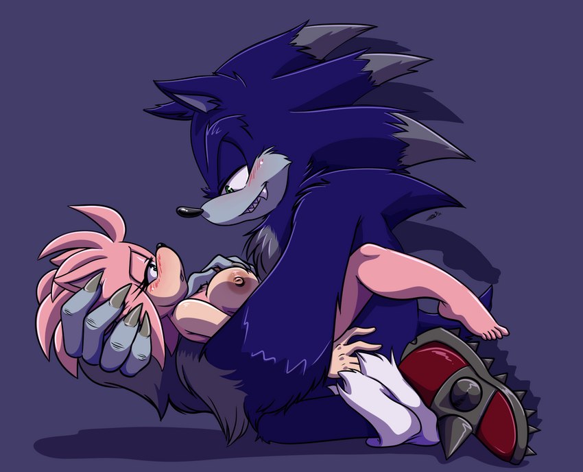 anthro blue_body blue_fur blush breasts clothing duo female footwear fur hair male male/female nipples nude pink_body pink_fur pink_hair shoes teeth bluechika sega sonic_the_hedgehog_(series) sonic_unleashed amy_rose sonic_the_werehog eulipotyphlan hedgehog mammal werecreature wereeulipotyphlan werehog 2021 hi_res