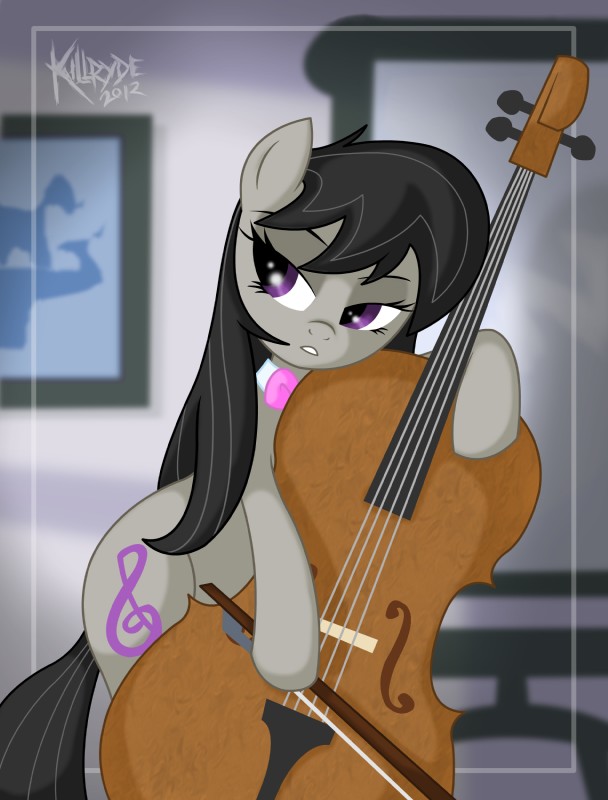 black_hair bow_(feature) bow_(stringed_instrument) bow_tie bowed_string_instrument cutie_mark double_bass female feral hair musical_instrument playing_music purple_eyes solo string_instrument killryde friendship_is_magic hasbro my_little_pony octavia_(mlp) earth_pony equid equine horse mammal pony 2012 absurd_res hi_res