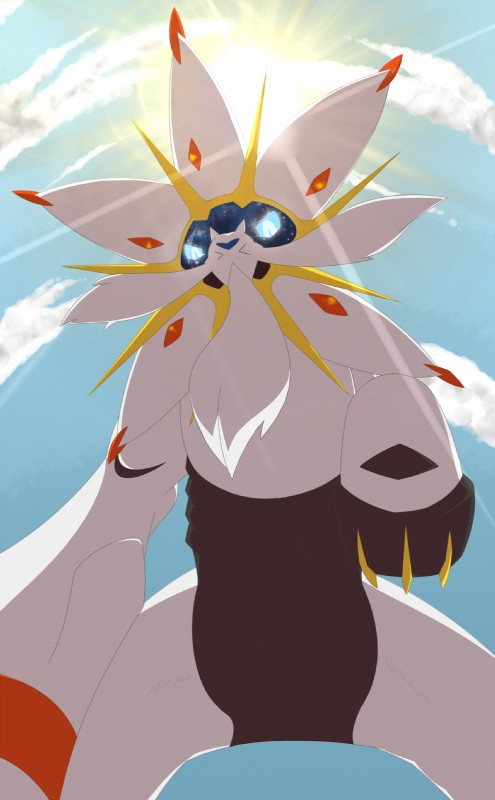 ambiguous_gender day feral fur looking_at_viewer outside sky solo sun vogold nintendo pokemon felid generation_7_pokemon legendary_pokemon mammal pokemon_(species) solgaleo 2016 hi_res