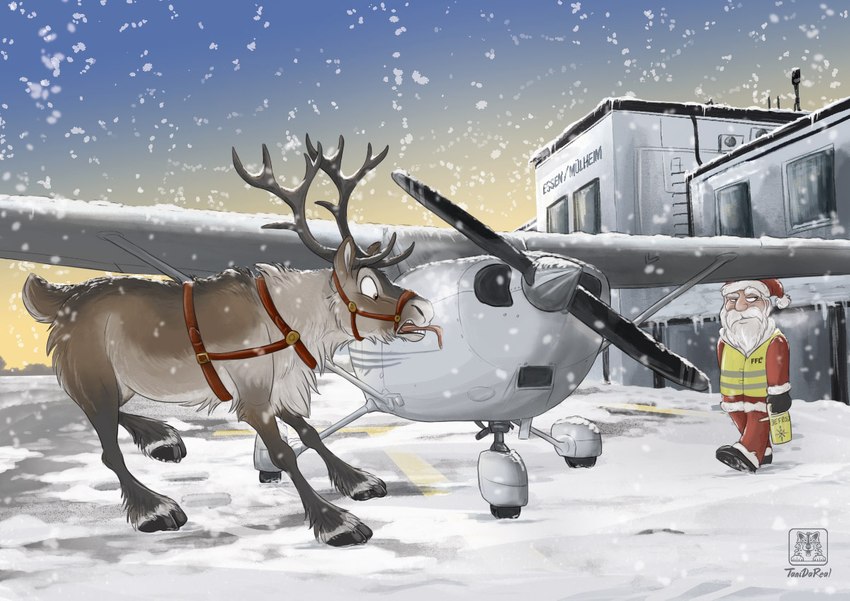 aircraft airplane antlers beard black_clothing black_footwear black_handwear black_hooves black_mittens black_shoes blue_sky bottomwear brown_body brown_fur building christmas_clothing christmas_headwear clothed clothing coat detailed_background duo eyebrows facial_hair footwear fur gradient_sky grey_antlers grey_body grey_fur halter handwear harness hat headgear headwear holidays hooves horn licking_object male mittens multicolored_sky mustache outside pants propeller red_bottomwear red_clothing red_coat red_harness red_hat red_headwear red_pants red_topwear santa_hat scut_tail short_tail sky snow snowing tail thick_eyebrows tongue tongue_stuck topwear two_tone_sky vehicle white_beard white_eyebrows white_facial_hair white_mustache winter yellow_sky conditional_dnp tani_da_real christmas santa_claus deer human mammal new_world_deer reindeer 2020 digital_drawing_(artwork) digital_media_(artwork) shaded