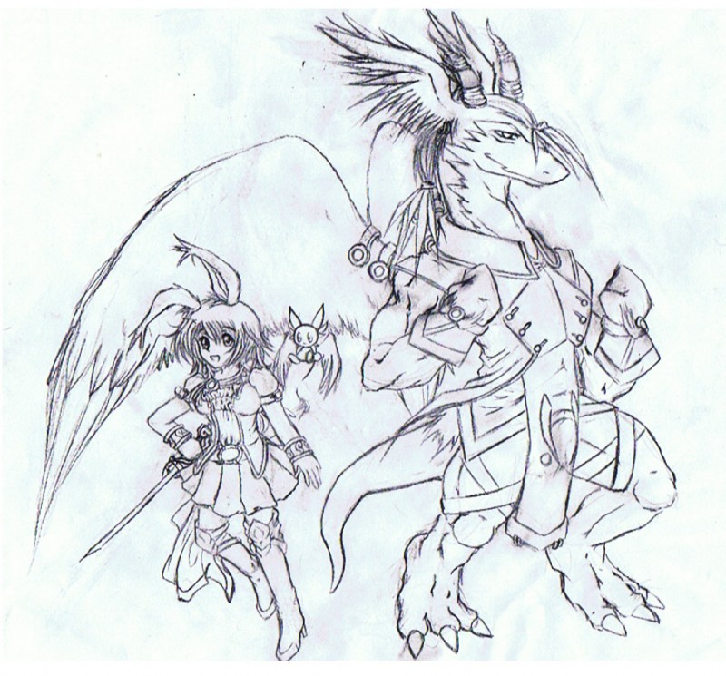 ambiguous_gender anthro boots breasts claws clothed clothing dress feathered_wings feathers female feral footwear fur group hair horn long_hair looking_at_viewer melee_weapon muscular nude shoes simple_background size_difference smile sword tail toe_claws weapon white_background wings tigerlilylucky legendz mythology linvar ranshiin animal_humanoid dragon fairy furred_dragon furred_scalie humanoid lagomorph mammal mythological_creature mythological_scalie scalie 2011 monochrome sketch traditional_media_(artwork)