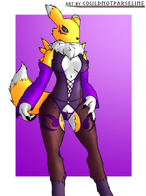 black_sclera blue_eyes clothing female fur lingerie simple_background solo underwear couldnotparseline bandai_namco digimon canid digimon_(species) mammal renamon absurd_res hi_res