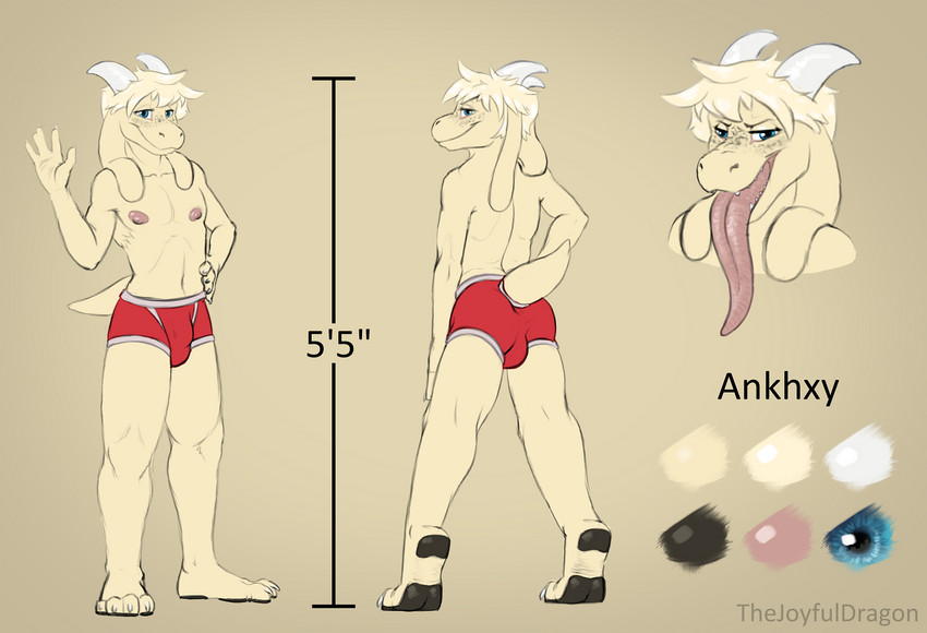 anthro athletic athletic_anthro athletic_male bulge clothing feet grin horn long_tongue male nipples pawpads paws pose seductive smile soles solo standing teeth tongue underwear thejoyfuldragon ankhxy bovid caprine goat mammal hi_res